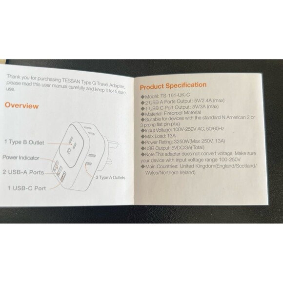 Brand new TESSAN TS-161-UK-C Type G Travel Adapter (2 Pack). Hard to find in US - Picture 8 of 9